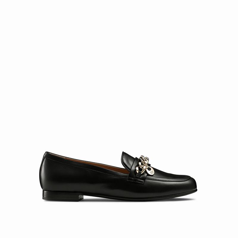 Russell & Bromley Chitchat Round Toe Chain Loafers Women's Black [GOE2774SH]